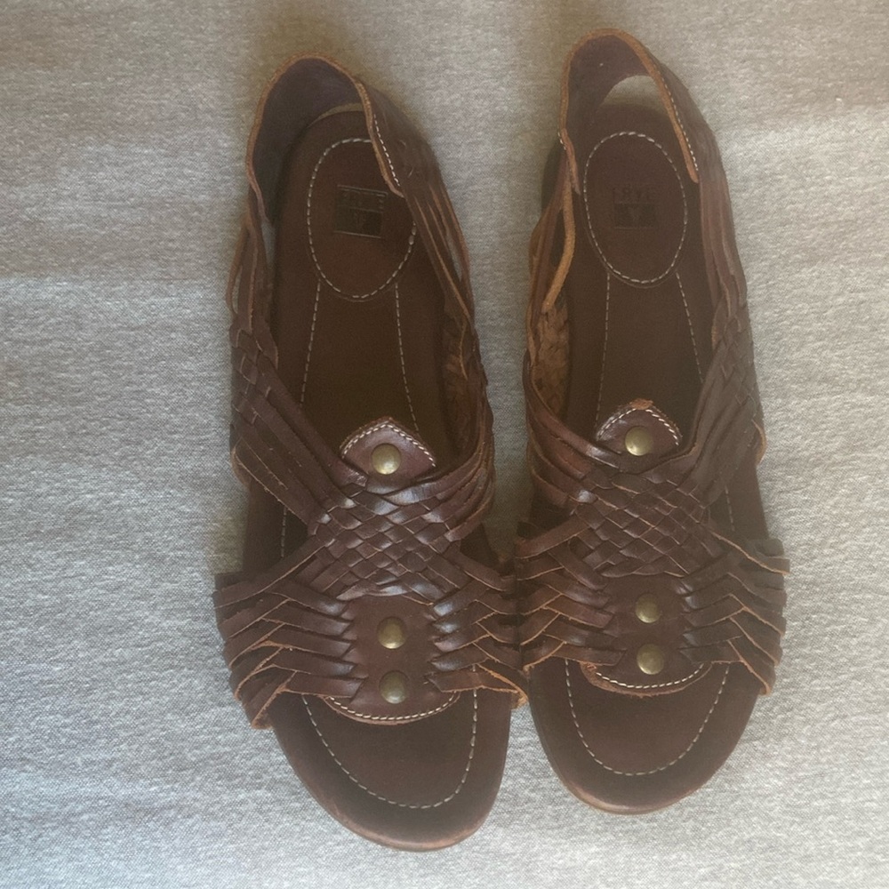 Frye Shoes Sandals Braided Leather Open Toe Brown Size 8.5